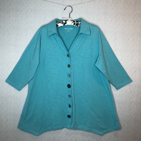 Soft Surroundings Tops - Soft Surroundings Danielle Button Top 3/4 Sleeve Turquoise Size 1X